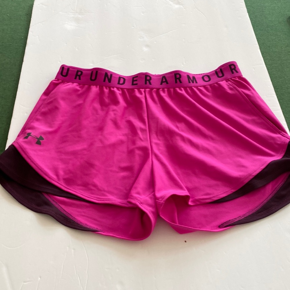 Under Armor Pink and Maroon Shorts with Elastic Waist. Size Medium